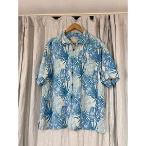It's 5 O'Clock Somewhere Shirt Mens XL Blue Tropical Palm Leaf Button Up
